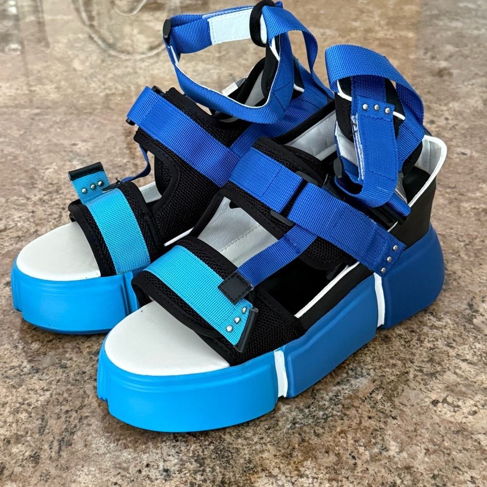 Anthony Wang Platform Sandals Blue Chunky Festival Grunge Womens 10 NIB - Picture 2 of 15